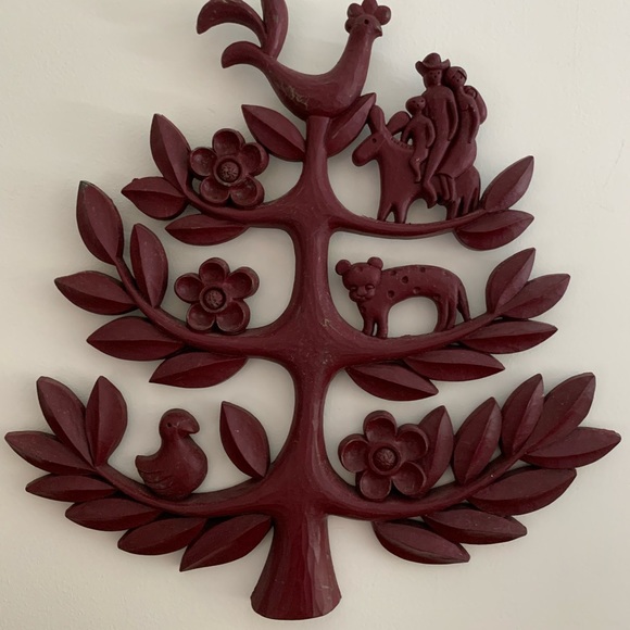 Vintage Syroco Red Tree of Life Wall Hanging - Picture 2 of 10